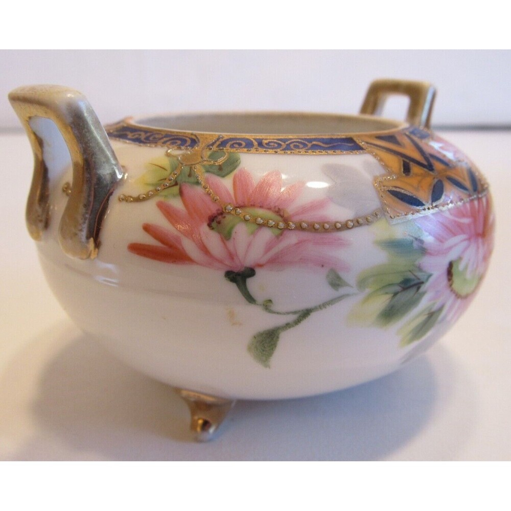 Antique Nippon Hand Painted 3 Footed Small Trinket/Dressing/Ginger Jar Gold Trim - Picture 2 of 12